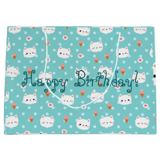Cute Cat and Ice Cream Pattern Wrapping Paper Medi Groot Cadeauzakje