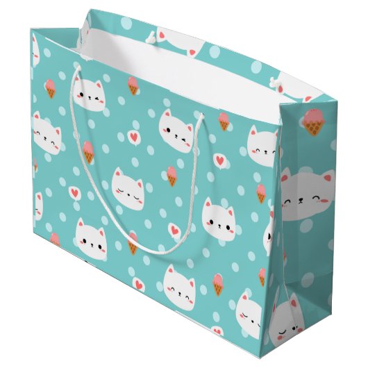 Cute Cat and Ice Cream Pattern Wrapping Paper Medi Groot Cadeauzakje (Achterkant Gekanteld)
