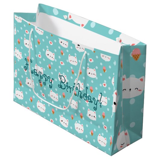 Cute Cat and Ice Cream Pattern Wrapping Paper Medi Groot Cadeauzakje (Voorkant Gekanteld)