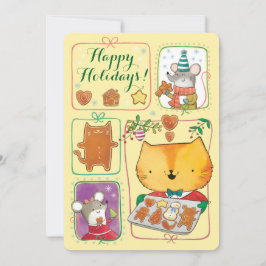 Cute Cat and Mice Kerstcard Feestdagenkaart