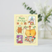 Cute Cat and Mice Merry Christmas Postcards Feestdagenkaart (Staand voorkant)