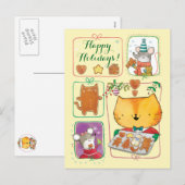 Cute Cat and Mice Merry Christmas Postcards Feestdagenkaart (Voorkant / Achterkant)