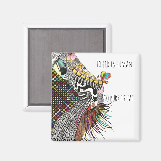 Cute Cat and Mouse Illustration Magnet (Voorkant / Achterkant)