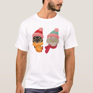 cute cat and owl christmas t-shirt