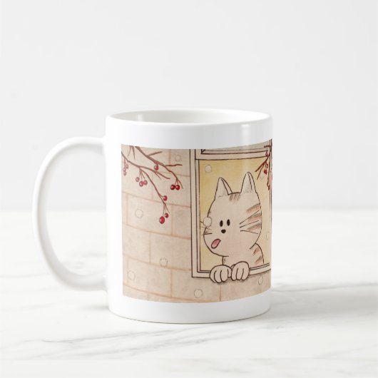 Cute Cat and Snowflake Mok, Winter Holiday Mok (Links)