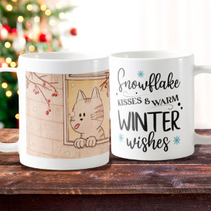 Cute Cat and Snowflake Mok, Winter Holiday Mok
