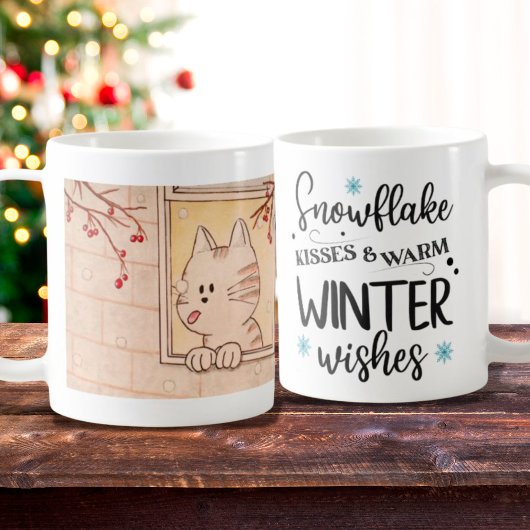 Cute Cat and Snowflake Mok, Winter Holiday Mok