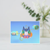 Cute cat and tin can telephone made from soup cans briefkaart (Staand voorkant)