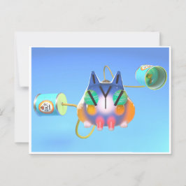 Cute cat and tin can telephone made from soup cans briefkaart