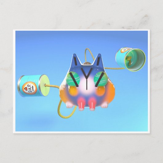 Cute cat and tin can telephone made from soup cans briefkaart (Voorkant)