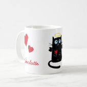Cute Cat Angel met Heart Persoonlijke naam Koffiemok (Voorkant links)