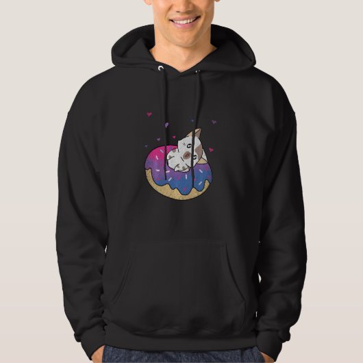 Cute Cat Animal Queer Bi Pride Bisexuality Donut B Hoodie (Voorkant)