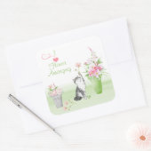 Cute Cat Arrange Flowers Vierkante Sticker (Envelop)