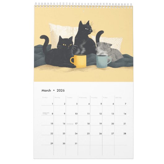 Cute Cat Art | Cats Chillin with Coffee 2026 Wall Kalender (Mar 2026)