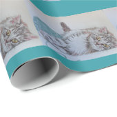 Cute Cat Art Tekening Aqua Blue Cats Wrapping Pape Cadeaupapier (Rol Hoek)