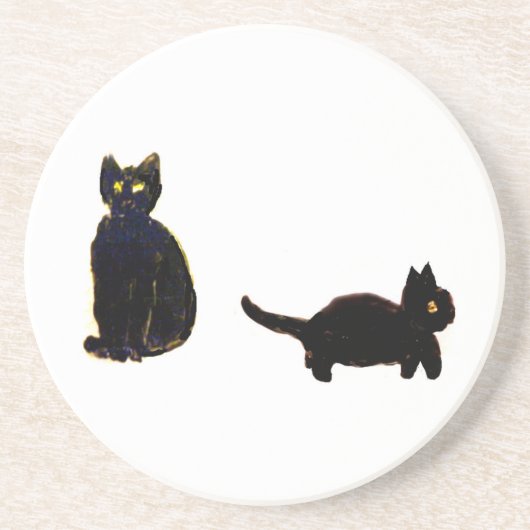 Cute Cat Art Two Black Cats Zandsteen Onderzetter (Voorkant)