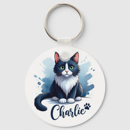 Cute Cat Artwork Keychain – Gift for Animal Lovers (Voorkant)