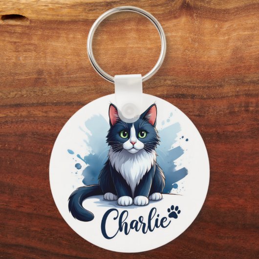 Cute Cat Artwork Keychain – Gift for Animal Lovers (Voorkant)