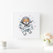 Cute Cat Astronaut in Space Wall Clock Vierkante Klok (Huis)