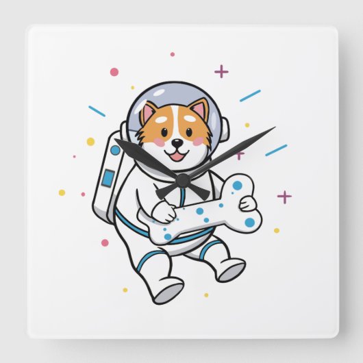 Cute Cat Astronaut in Space Wall Clock Vierkante Klok (Voorkant)