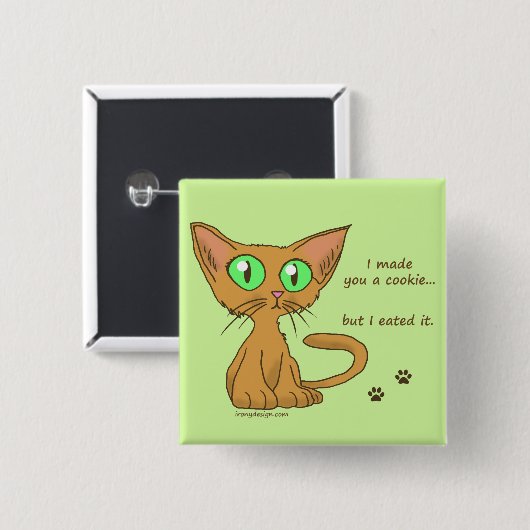 Cute Cat Ate je Cookie Vierkante Button 5,1 Cm (Voorkant /achterkant)