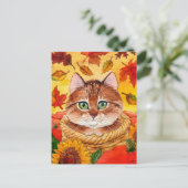 Cute Cat Autumn Herfst mandje briefkaart (Staand voorkant)