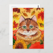 Cute Cat Autumn Herfst mandje briefkaart (Voorkant / Achterkant)