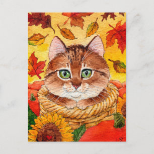 Cute Cat Autumn Herfst mandje briefkaart