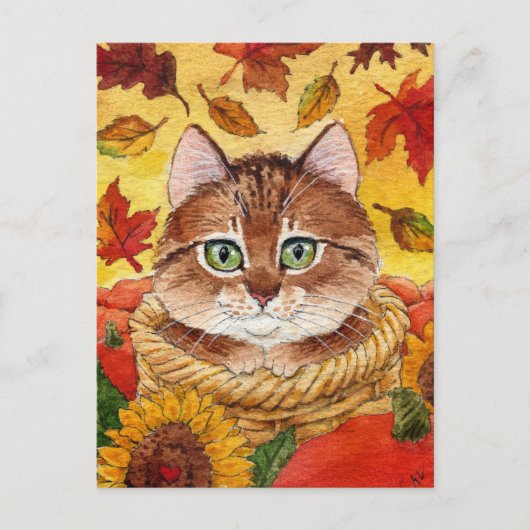 Cute Cat Autumn Herfst mandje briefkaart (Voorkant)