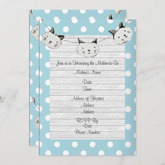 Cute Cat Baby Blue Polka Dot Rustige Shower Kaart (Voorkant / Achterkant)