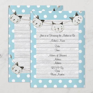 Cute Cat Baby Blue Polka Dot Rustige Shower Kaart