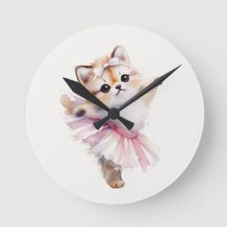 Cute Cat Ballerina Nursery Door Sign Personalized Ronde Klok