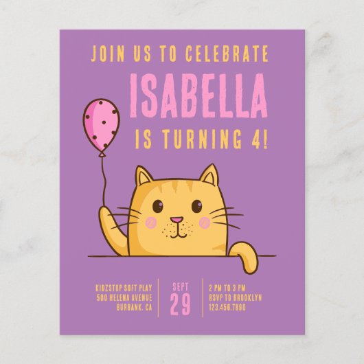 Cute Cat Balloon Birthday Party Invitation (Voorkant)