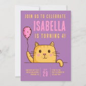 Cute Cat Balloon Birthday Party Kaart (Voorkant)