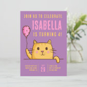 Cute Cat Balloon Birthday Party Kaart (Staand voorkant)