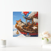 Cute Cat Balloon Kids Room Wall Clock Decor Vierkante Klok (Huis)
