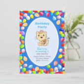 Cute Cat & Balloons 3rd Birthday Party Invision Kaart (Staand voorkant)