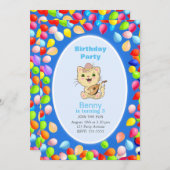 Cute Cat & Balloons 3rd Birthday Party Invision Kaart (Voorkant / Achterkant)