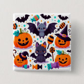 Cute cat bat halloween party vierkante button 5,1 cm (Voorkant)