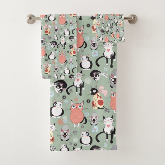 Cute Cat Bathroom Towel Set Bad Handdoek (Insitu)
