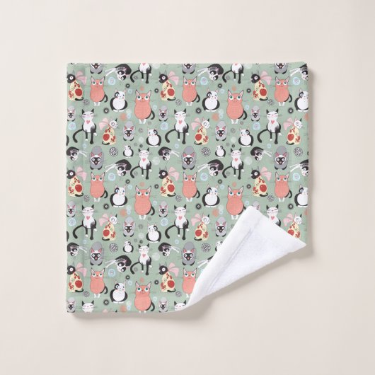 Cute Cat Bathroom Towel Set Bad Handdoek (Wasdoekje)