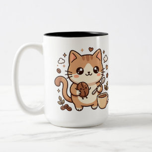 Cute Cat Bean & Spoon Tweekleurige koffiemok