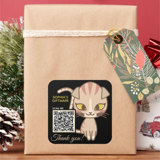 Cute Cat Bedankt voor de diercode Vierkante Sticker (Feestdagen)