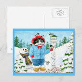 Cute Cat Birds kerstvakantie briefkaart (Voorkant / Achterkant)