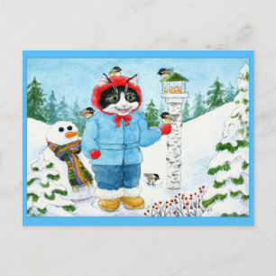 Cute Cat Birds kerstvakantie briefkaart