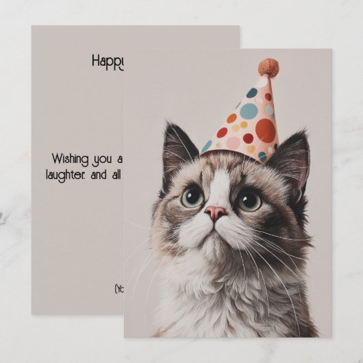 Cute Cat Birthday Card (Voorkant / Achterkant)