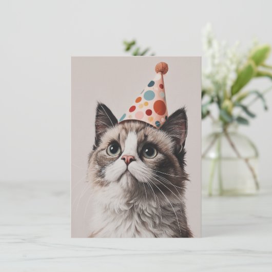 Cute Cat Birthday Card (Staand voorkant)