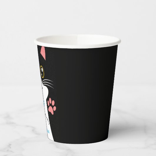 Cute Cat Birthday Party Cups. bewerkbare tekst. Papieren Bekers (Links)