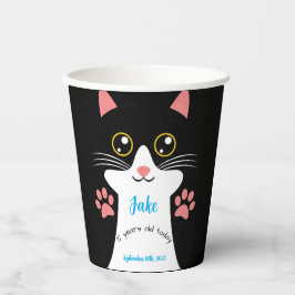 Cute Cat Birthday Party Cups. bewerkbare tekst. Papieren Bekers