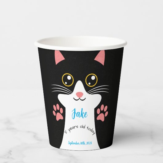 Cute Cat Birthday Party Cups. bewerkbare tekst. Papieren Bekers (Voorkant)